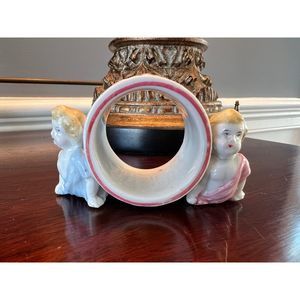 Antique Cherub Boy and Girl Napkin Ring or Birth Baptism Certificate Holder